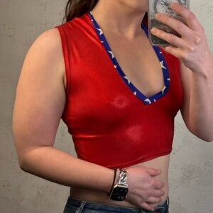 Coquetry Clothing Spandex Festival Rave Performance Top Red and Blue Size Small